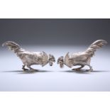 A PAIR OF LATE VICTORIAN SILVER COCKEREL-FORM PEPPERETTES, LONDON 1883