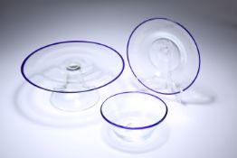 A BLUE-RIMMED GLASS BOWL AND UNDERPLATE, PROBABLY VENETIAN