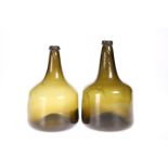 TWO LATE 18th CENTURY OLIVE GREEN GLASS BOTTLES