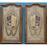 A PAIR OF WALNUT FRAMED HATCHMENTS