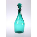 AN EARLY 19TH CENTURY GREEN GLASS RUM DECANTER