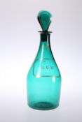 AN EARLY 19TH CENTURY GREEN GLASS RUM DECANTER