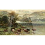 WILLIAM LANGLEY (ACT. 1880-1920), HIGHLAND CATTLE WATERING