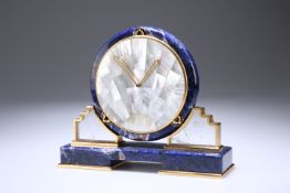 A CARTIER LAPIS LAZULI AND MOTHER-OF-PEARL SUNBURST DESK CLOCK