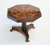 A MINIATURE PARQUETRY TILT TOP TABLE, c. 1900