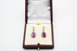 A PAIR OF PINK SAPPHIRE AND DIAMOND EARRINGS