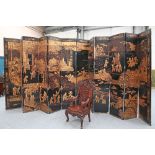 A LARGE CHINESE EXPORT PARCEL-GILT AND LACQUER TWELVE-FOLD SCREEN