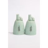 A PAIR OF CHINESE CELADON FLASK-FORM VASES