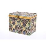 A CONTINENTAL MAJOLICA CASKET, 19TH CENTURY