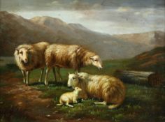 19th CENTURY SCHOOL, SHEEP IN A MOORLAND LANDSCAPE