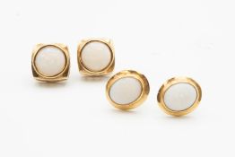 A PAIR OF 9CT YELLOW GOLD AND OPAL STUD EARRINGS