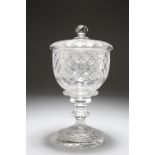 A 19th CENTURY CUT-GLASS SWEETMEAT JAR AND COVER