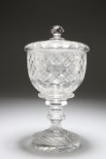 A 19th CENTURY CUT-GLASS SWEETMEAT JAR AND COVER