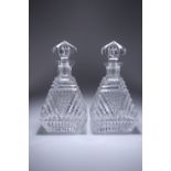 A PAIR OF CUT-GLASS DECANTERS, IN THE ART DECO TASTE