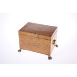 A REGENCY BURR YEW TEA CADDY