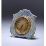 A BLUE SHAGREEN DESK CLOCK, c. 1920