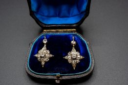 A PAIR OF LATE 19TH CENTURY DIAMOND SET EARRINGS