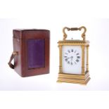A 19TH CENTURY BRASS CASED CARRIAGE CLOCK WITH PUSH-BUTTON REPEAT
