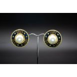 A PAIR OF CULTURED MABE PEARL AND ENAMEL CLIP EARRINGS BY DE VROOMEN