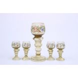 THERESIENTHAL, FIVE BOHEMIAN PALAIS SERIES ENAMELLED GLASS ROEMERS