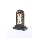 A VICTORIAN ASHFORD BLACK MARBLE AND PIETRA DURA DESK THERMOMETER
