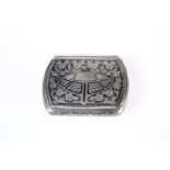 A SILVER AND NIELLO WORK SNUFF BOX, c. 1900, PROBABLY AUSTRO-HUNGARIAN