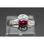 AN 18CT WHITE GOLD, RUBY AND DIAMOND RING