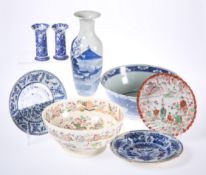 A GROUP OF CERAMICS including large Chinese 18th Century blue and white bowl