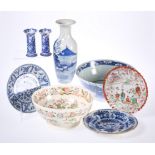 A GROUP OF CERAMICS including large Chinese 18th Century blue and white bowl