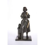 A FRENCH PARCEL-GILT AND PATINATED BRONZE FIGURE OF JOAN OF ARC, LATE 19th CENTURY
