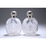 A PAIR OF LARGE GEORGE V SILVER-TOPPED CUT-GLASS SCENT BOTTLES, JAMES DIXON & SON, SHEFFIELD 1923