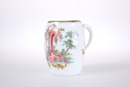 AN ENAMEL DECORATED OPAQUE WHITE MILK GLASS TANKARD