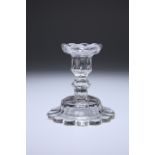 A GEORGE III CUT-GLASS CANDLESTICK, the domed base with petal edge
