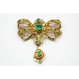 A 19TH CENTURY EMERALD SET BROOCH