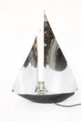 AN ART DECO CHROME LAMP IN THE FORM OF A SAILING BOAT. 49.5cm