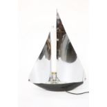 AN ART DECO CHROME LAMP IN THE FORM OF A SAILING BOAT. 49.5cm