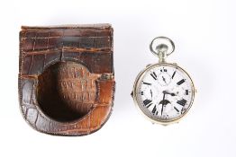 A SWISS GOLIATH CALENDAR NICKEL CASED LEVER POCKET WATCH