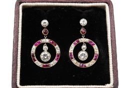 A PAIR OF RUBY AND DIAMOND EARRINGS