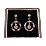 A PAIR OF RUBY AND DIAMOND EARRINGS