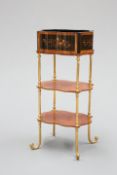 A FINE FRENCH KINGWOOD AND FLORAL MARQUETRY ETAGERE