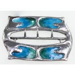 AN ARTS AND CRAFTS SILVER AND ENAMEL BELT BUCKLE