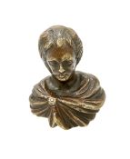 A 19TH CENTURY "GRAND TOUR" MINIATURE BRONZE BUST. 4cm