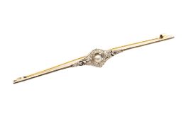 A PEARL AND DIAMOND BAR BROOCH