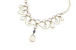 A MOONSTONE AND SAPPHIRE NECKLACE