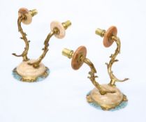 A PAIR OF ORMOLU AND ONYX WALL SCONCES, each with scroll-cast branches