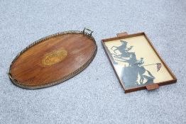 AN EDWARDIAN BRASS-GALLERIED TWO-HANDLED MAHOGANY OVAL TRAY