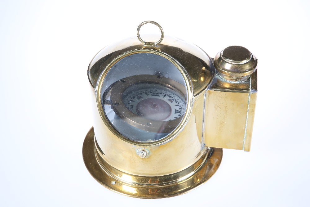 A NORWEGIAN BRASS BINNACLE COMPASS, SIGNED BERGEN NAUTIK