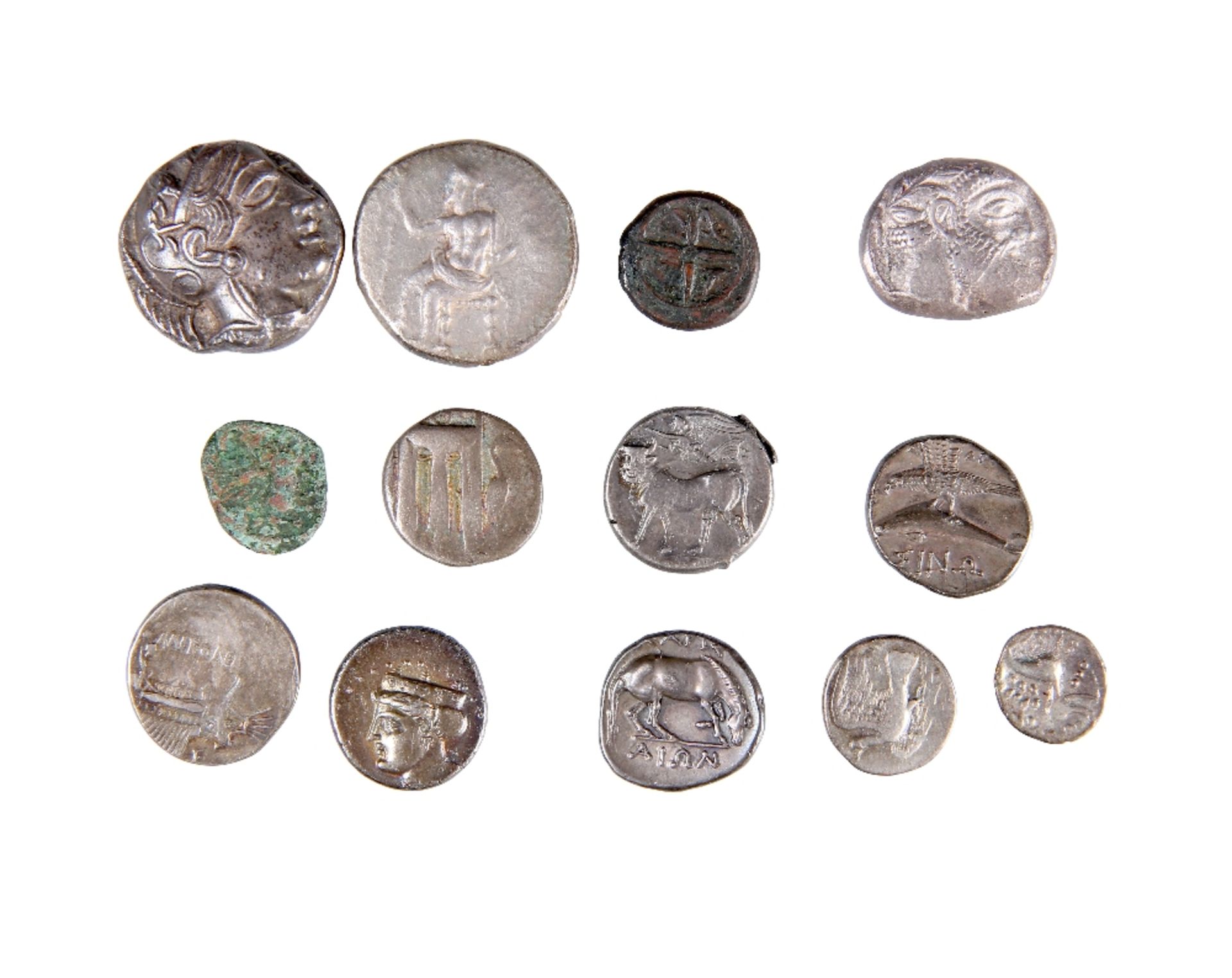 A SMALL COLLECTION OF THIRTEEN ANCIENT GREEK COINS
