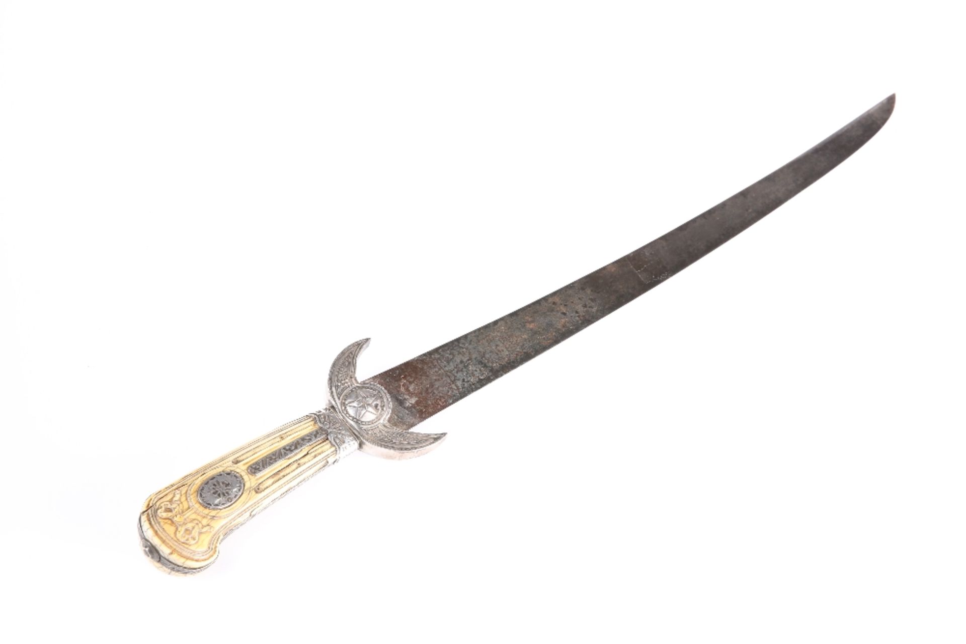 AN OTTOMAN EMPIRE SILVER-MOUNTED HUNTING SWORD