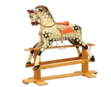 AN EARLY 20TH CENTURY PAINTED DAPPLE GREY ROCKING HORSE, BY COLLINSON